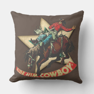 Western Rodeo Cowboy Bronc Rider Ride 'em Cowboy Throw Pillow