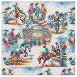 Western Rodeo Cowboy Bronc Riding Event Fabric