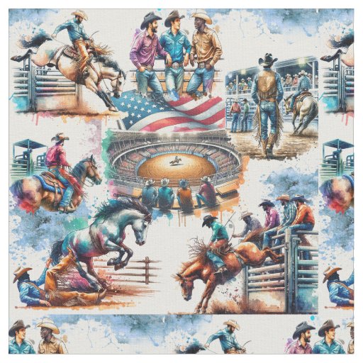 Western Rodeo Cowboy Bronc Riding Event Fabric