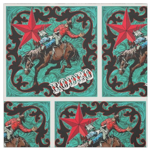 Western Rodeo Cowboy Bronc Riding Faux Leather Fabric