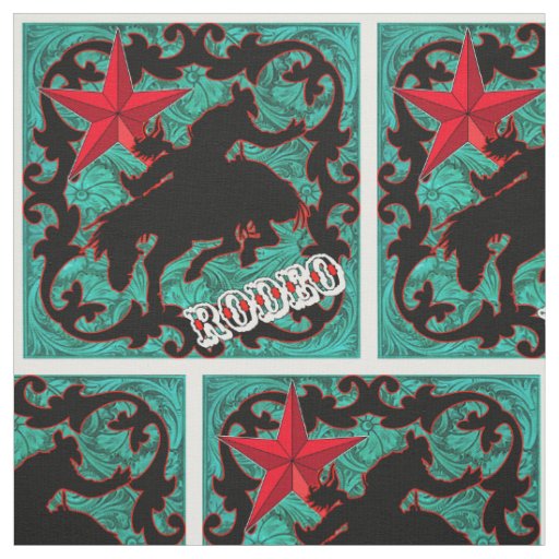Western Rodeo Cowboy Bronc Riding Faux Leather Fabric