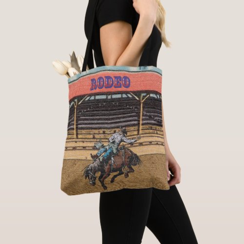 Western Rodeo Cowboy Bronc Riding Tote Bag