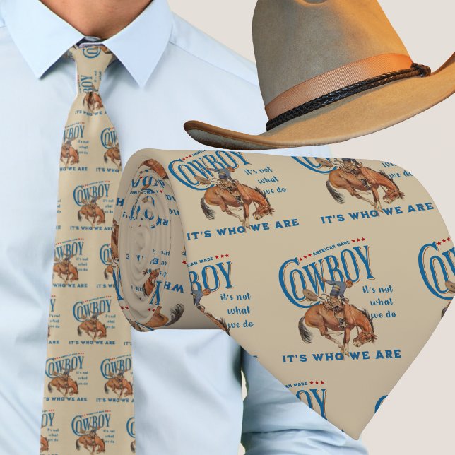 Western Rodeo Cowboy Bucking Horse It's Who We Are Neck Tie (Vintage Western Wild West Cowboy Riding A Bucking Horse with Cowboy Quote)