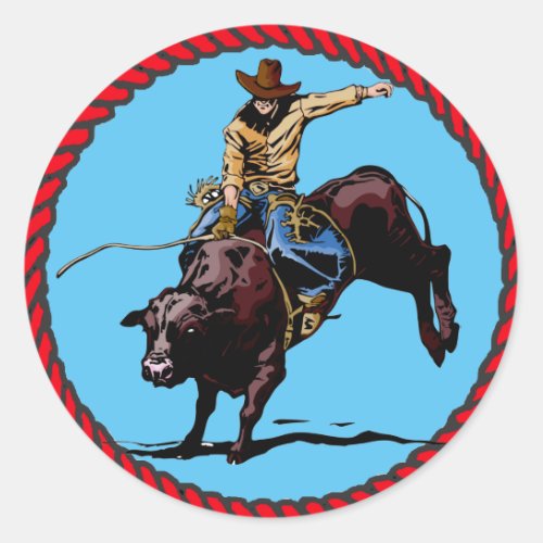 Western Rodeo Cowboy Bull Rider Classic Round Sticker
