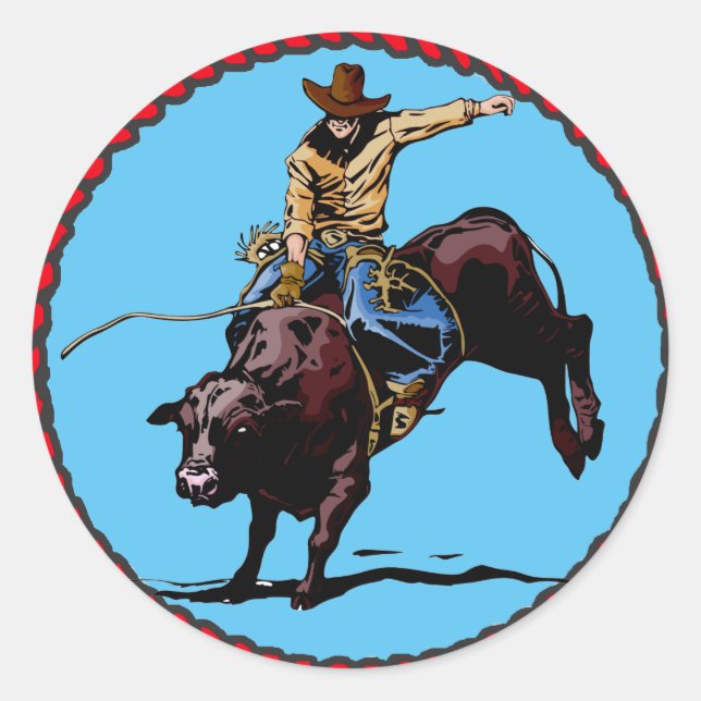 Western Rodeo Cowboy Bull Rider Classic Round Sticker (Front)