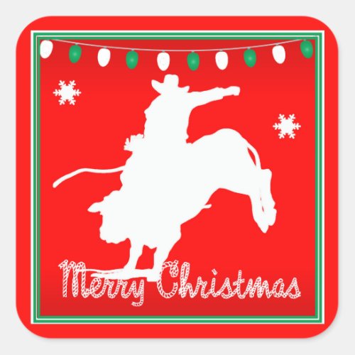 Western Rodeo Cowboy  Bull Riding  Christmas Square Sticker