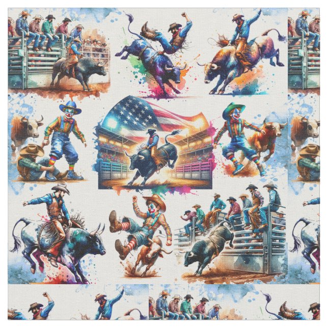Western Rodeo Cowboy Bull Riding Event Fabric (Close Up)