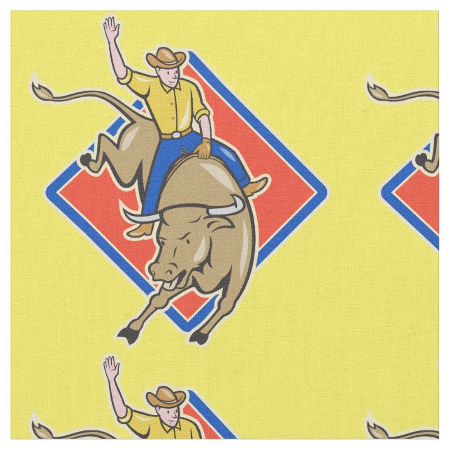 Western Rodeo Cowboy Bull Riding Fabric (Close Up)