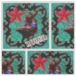 Western Rodeo Cowboy Bull Riding Faux Leather Fabric