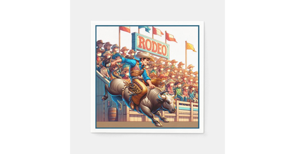 Western Rodeo Cowboy Bull Riding Napkins | Zazzle