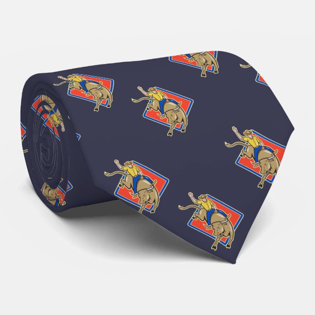 Western Rodeo Cowboy Bull Riding Neck Tie (Rolled)