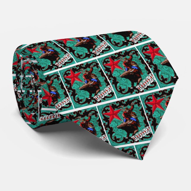 Western Rodeo Cowboy Bull Riding Necktie (Rolled)