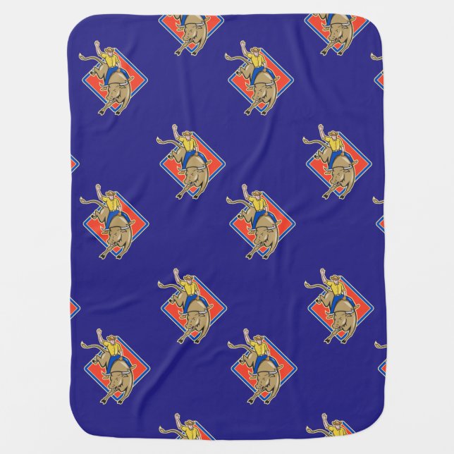 Western Rodeo Cowboy Bull Riding Receiving Blanket (Front)