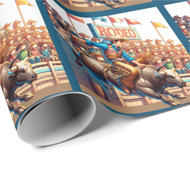 Western Rodeo Cowboy Bull Riding Wrapping Paper (Roll Corner)
