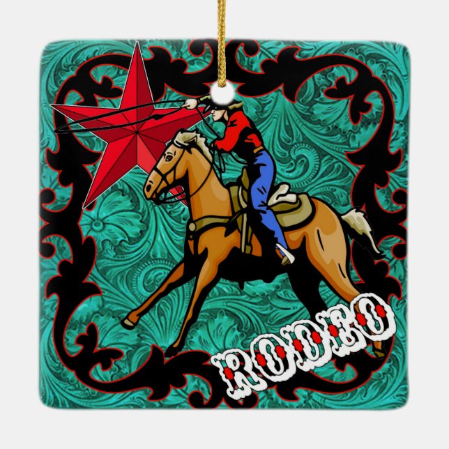 Western Rodeo Cowboy Calf or Team Roping Ornament (Back)