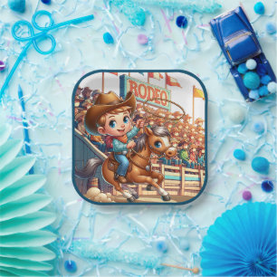 Western Rodeo Cowboy Calf Roping Paper Plates