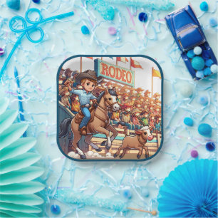 Western Rodeo Cowboy Calf Roping Paper Plates