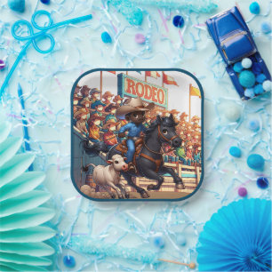Western Rodeo Cowboy Calf Roping Paper Plates