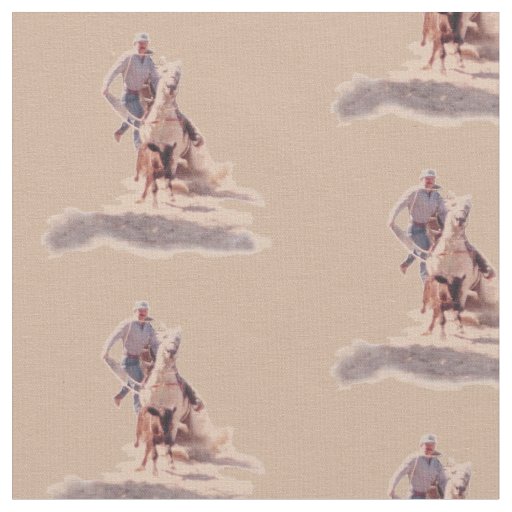 Western Rodeo Cowboy Calf Roping Print Fabric