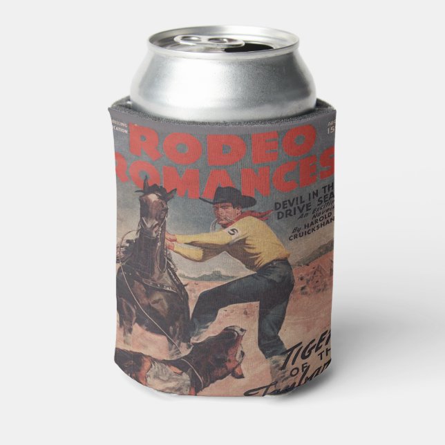 Western Rodeo Cowboy Calf Roping Rodeo Romance Can Cooler (Can Back)