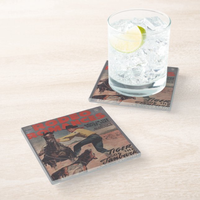 Western Rodeo Cowboy Calf Roping Rodeo Romance    Glass Coaster (Angled)