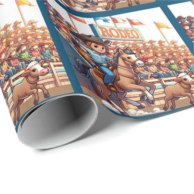 Western Rodeo Cowboy Calf Roping Wrapping Paper (Roll Corner)