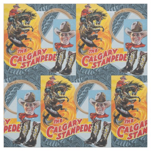 Western Rodeo Cowboy Collage Print Fabric
