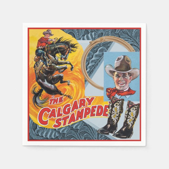 Western Rodeo Cowboy Collage Print Party Paper Napkins (Front)