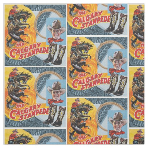 Western Rodeo Cowboy Collage Print With Border Fabric