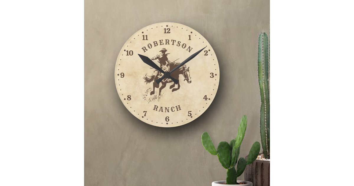 Western Rodeo Cowboy Country Personalized Round Clock | Zazzle