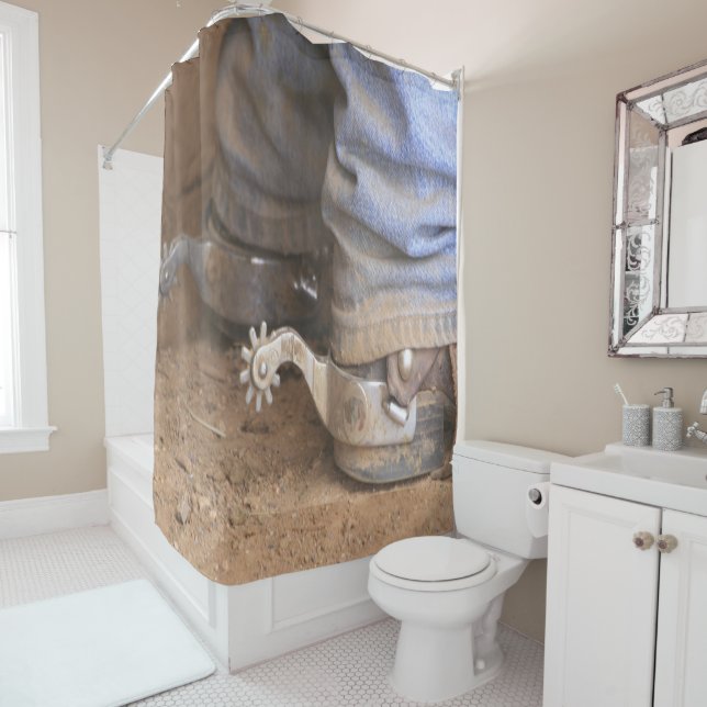 Western Rodeo Cowboy Cowgirl Boots and Spurs Shower Curtain (In Situ)