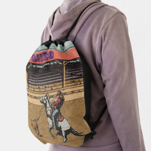 Western Rodeo Cowboy Cowgirl  Calf  Roping Drawstr Drawstring Bag