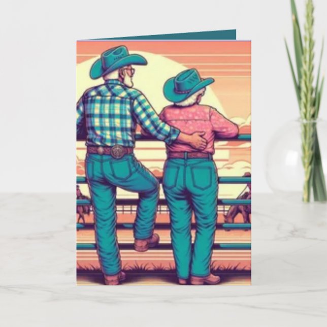 Western Rodeo Cowboy Cowgirl Custom Anniversary Card (Front)