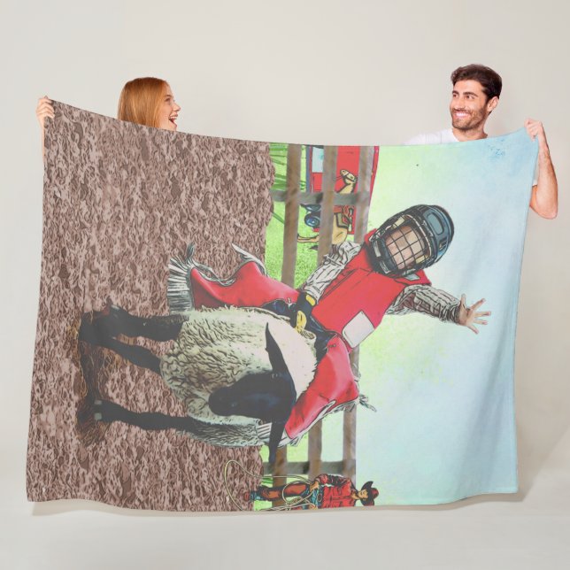 Western Rodeo Cowboy Cowgirl Mutton Busting  Fleece Blanket (In Situ)