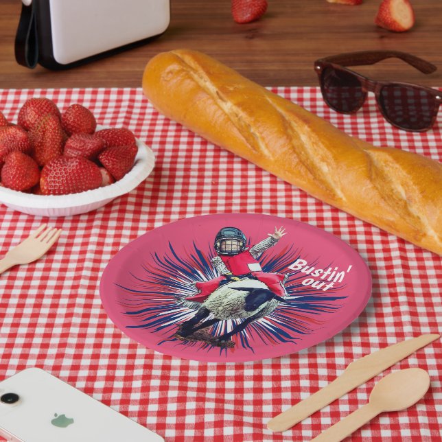 Western Rodeo Cowboy Cowgirl Mutton Busting Paper Plates (Picnic)