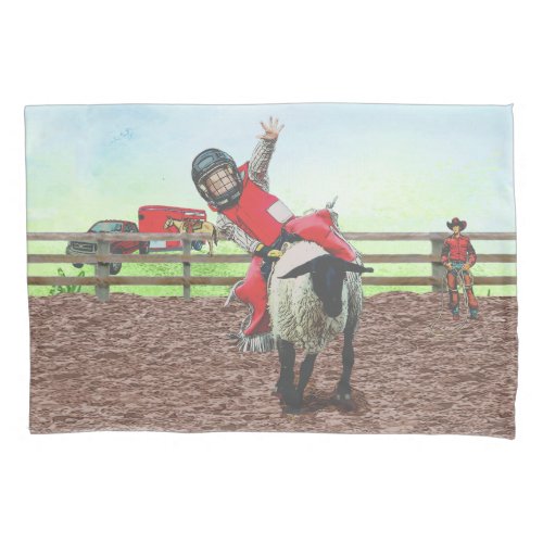 Western Rodeo Cowboy Cowgirl Mutton Busting Pillow Case