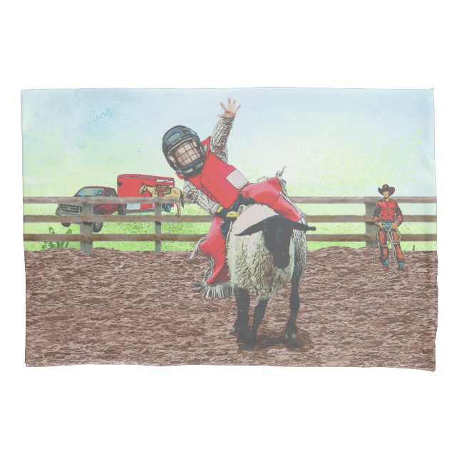 Western Rodeo Cowboy Cowgirl Mutton Busting Pillow Case (Front)