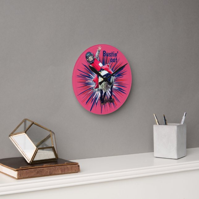 Western Rodeo Cowboy Cowgirl Mutton Busting Round Clock (Office)