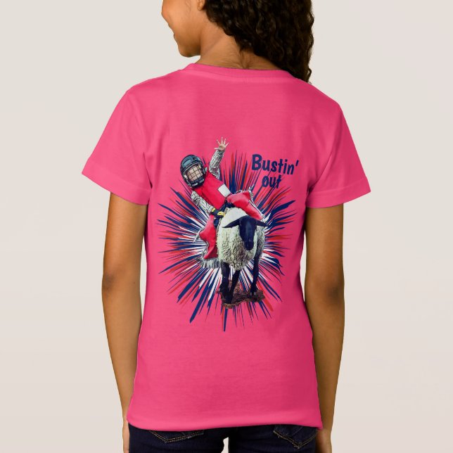 Western Rodeo Cowboy Cowgirl Mutton Busting  T-Shirt (Back)