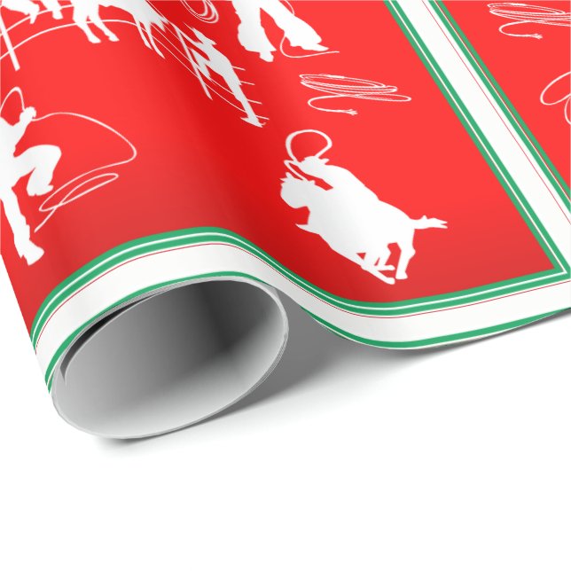 Western Rodeo Cowboy Cowgirl Roping Christmas Wrapping Paper (Roll Corner)