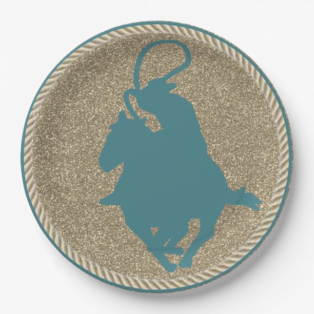 Western Rodeo Cowboy Cowgirl Roping Paper Plates (Front)