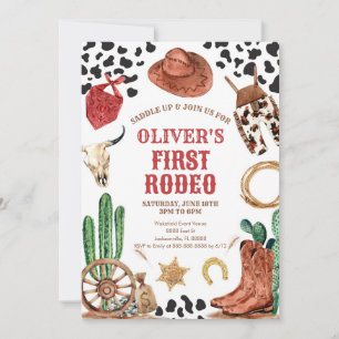 Western Rodeo Cowboy First Rodeo 1st Birthday Invitation