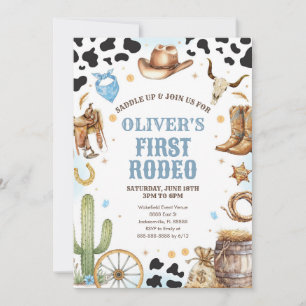 Western Rodeo Cowboy First Rodeo 1st Birthday Invitation