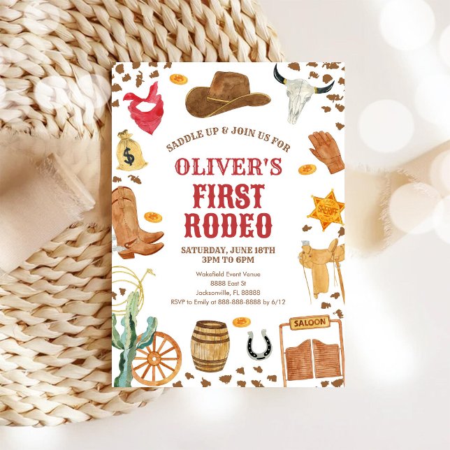 Western Rodeo Cowboy First Rodeo 1st Birthday Invitation (Creator Uploaded)