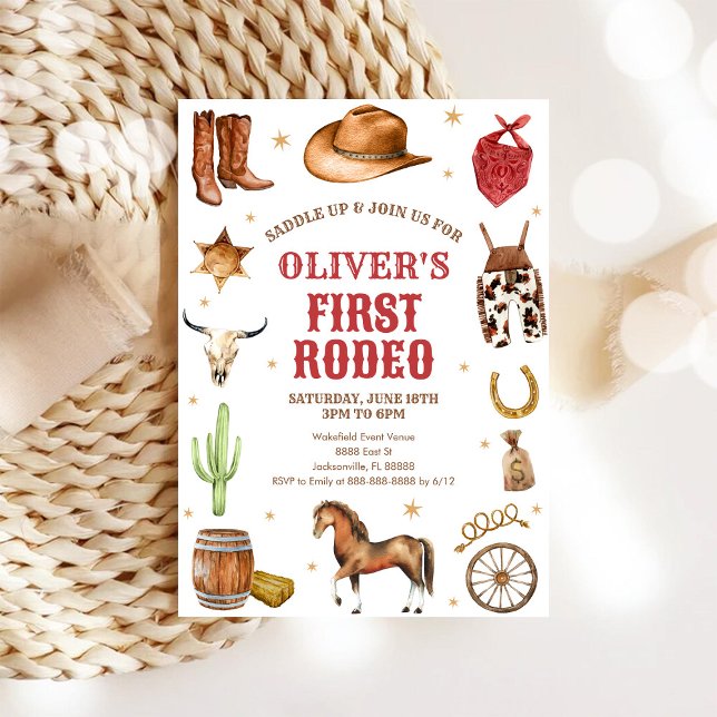 Western Rodeo Cowboy First Rodeo 1st Birthday Invitation (Creator Uploaded)