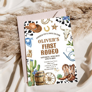 Western Rodeo Cowboy First Rodeo 1st Birthday Invitation