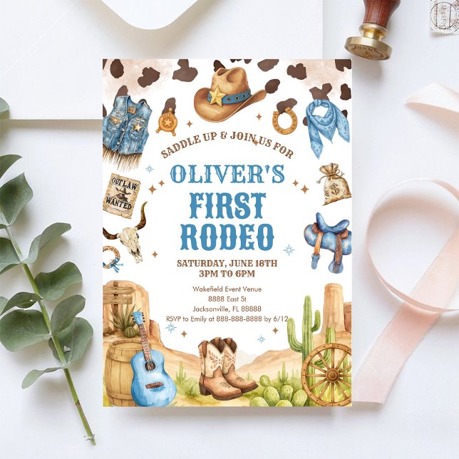 Western Rodeo Cowboy First Rodeo 1st Birthday Invitation (Creator Uploaded)