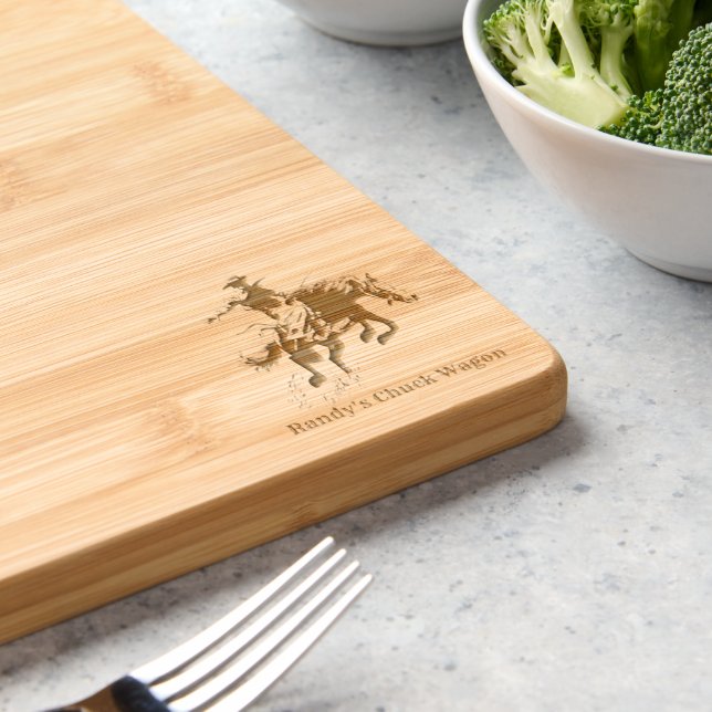 Western Rodeo Cowboy Horse Custom Name Engraved Cutting Board (Kitchen)