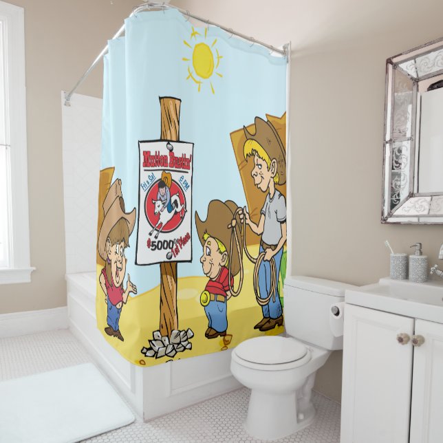 Western Rodeo Cowboy Kids Mutton Bustin Shower Curtain (In Situ)