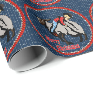 Western Rodeo Cowboy Mutton Buster On Backward Wrapping Paper
